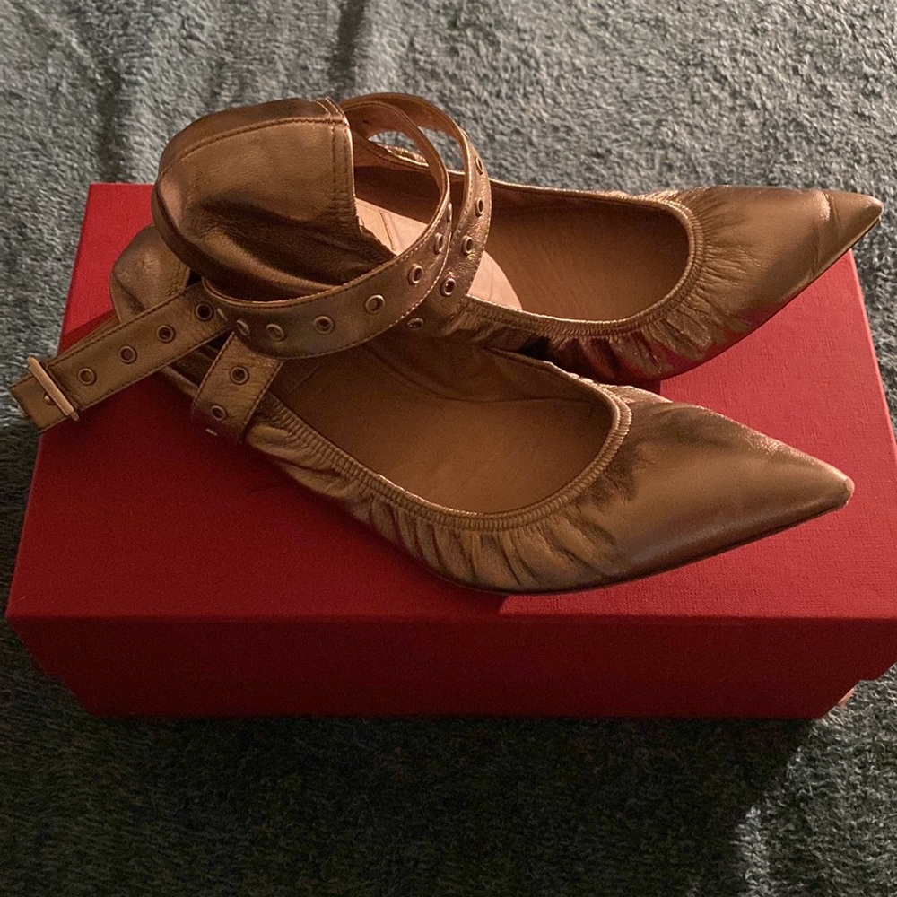 Valentino Metallic Gold Flats